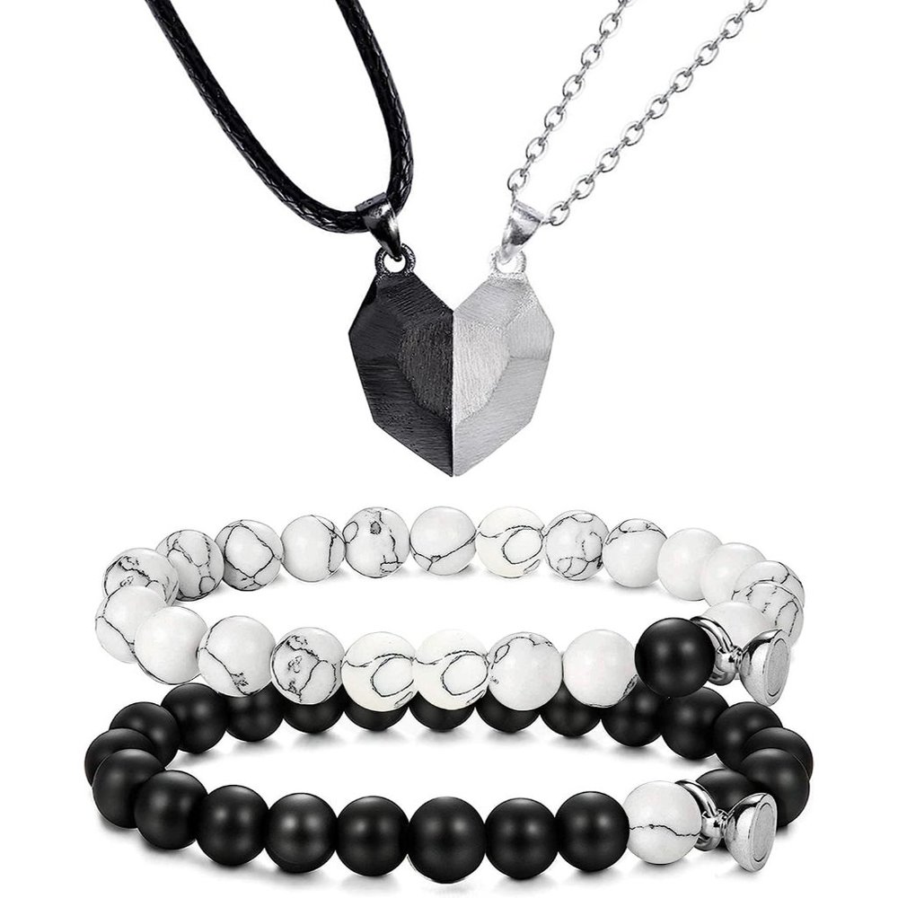 NEW 4Pcs Couples Bracelet Necklace Set Matching His and Hers Promise Lov…